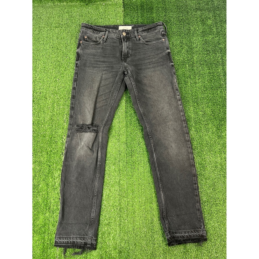 We The Free Free People Women 31W Washed Black Distressed Straight Leg Jeans